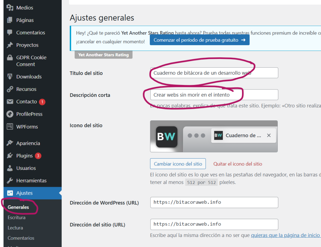 Ajustes generales de WordPress